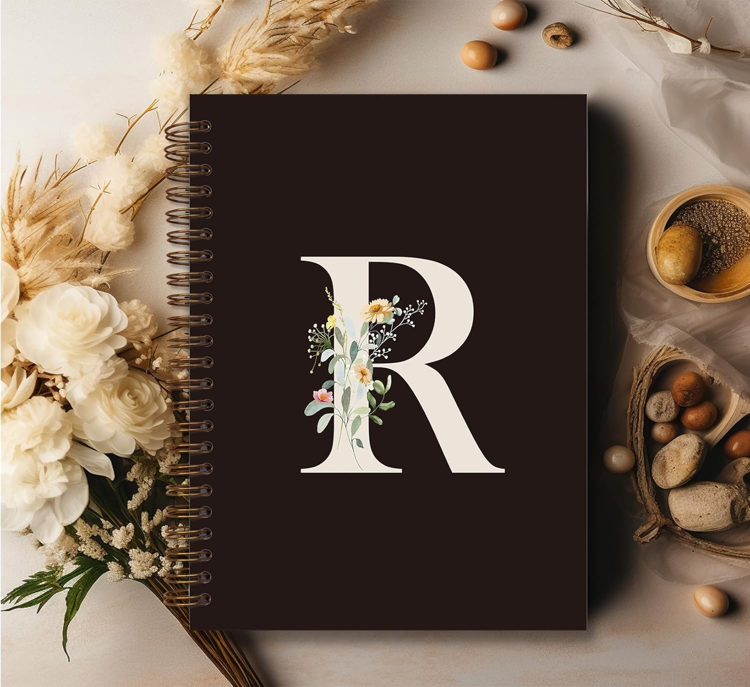 Trendy Personalized Journal Hardcover Spiral Notebook,Black Initial Letter R Notebook,Monogrammed Gifts for Women Teen Girl,College Ruled Hardcover Spiral Notebook 5.5 x 8.3 - Image 3