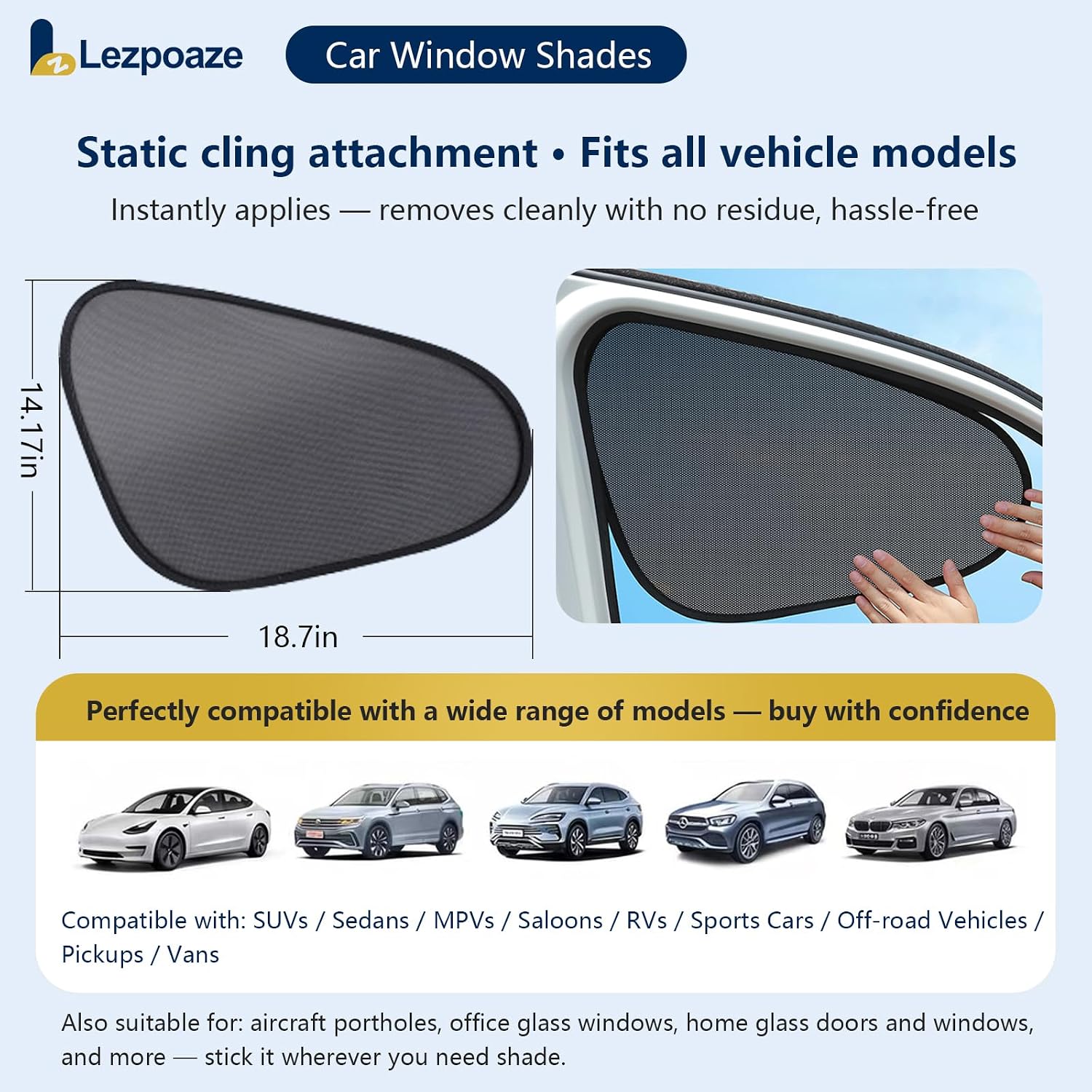 2-Pack Car Window Shades | Mesh Static Adsorption Side Window Sunshade | Universal Fit 99% Vehicles | Foldable Anti-UV Curtain Blocks UVA/UVB | 18.7" x 14.1" for Baby | Black