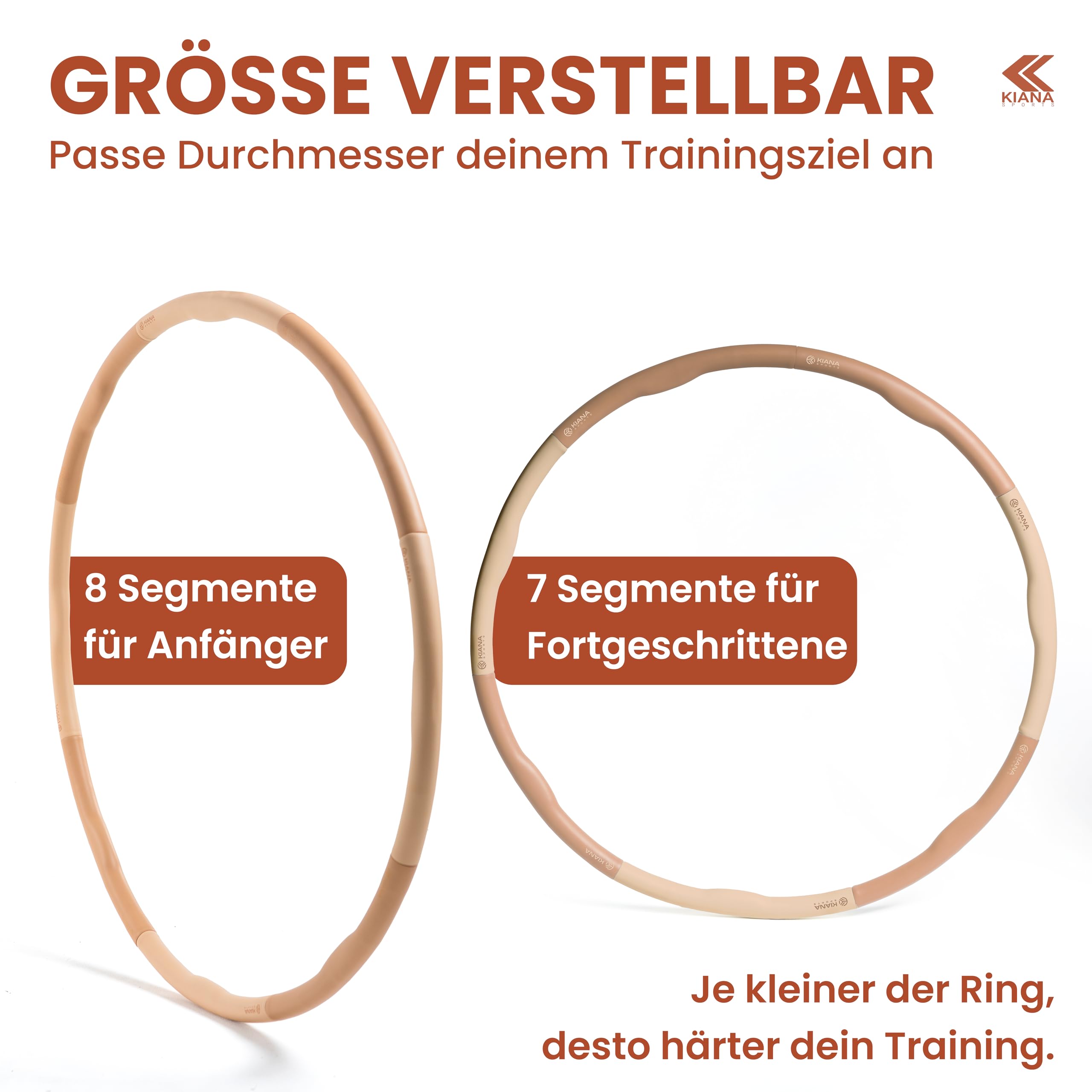 KIANA SPORTS Hula Hoop Reifen Erwachsene [1,2 kg] - Stabiler Hoola Hoop aus Deutscher Entwicklung - Fitnessreifen zum Abnehmen - Gymnastikreifen mit Wellen inkl. Tasche und Übungsplan
