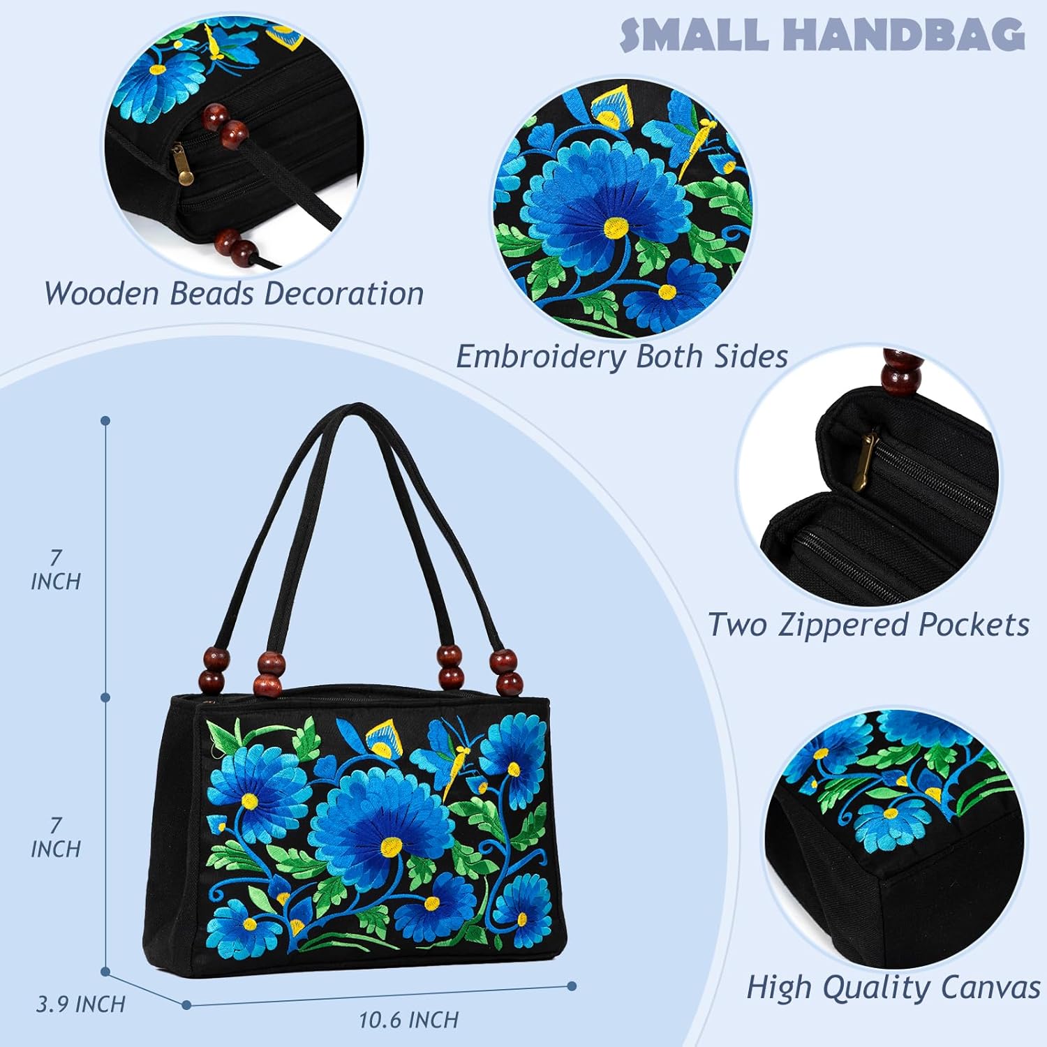 Double-Sided Embroidery Totes Bag Travel Beach Bag Vintage Embroidery Ethnic Shoulder Bags - Image 4