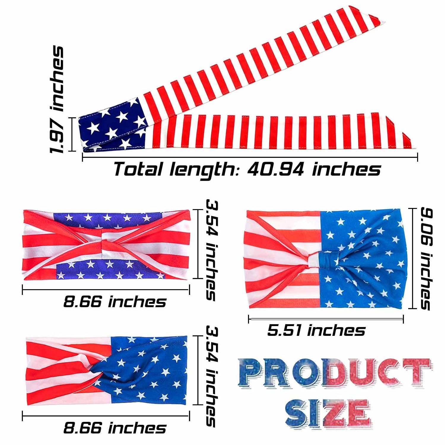 Olbye 4th of July Headbands USA Patriotic American Flag Hairbands Wide Knotted Nonslip Headband Criss Cross Red White Blue Bandana Star Head Bands Independence Day Hair Accessories for Women 4Pcs