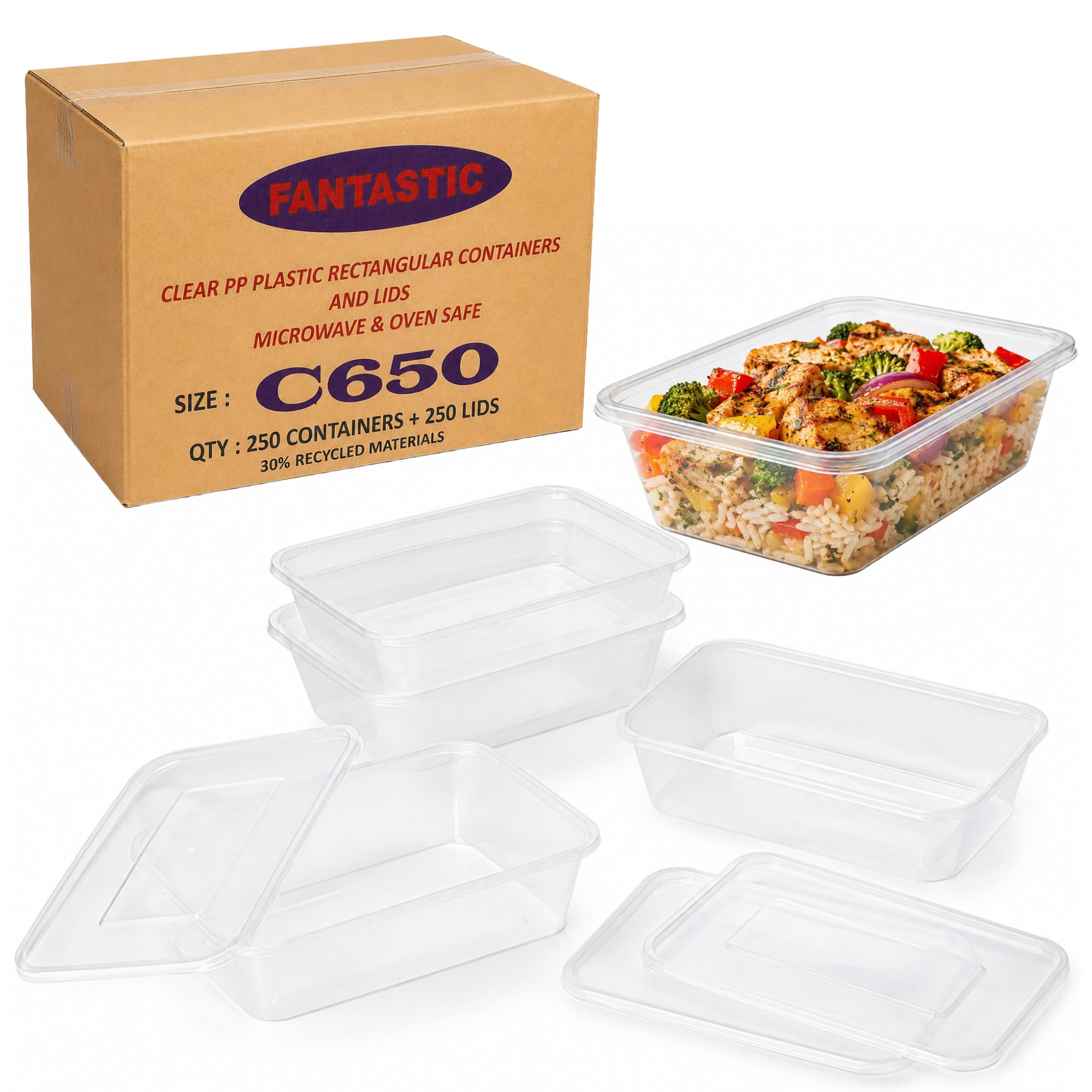 RAP Gloves 250pcs Clear Plastic Food Containers with Lids – 650ml Food Safe Takeaway Containers Microwave & Freezer Safe Meal Prep Boxes Catering Storage Containers