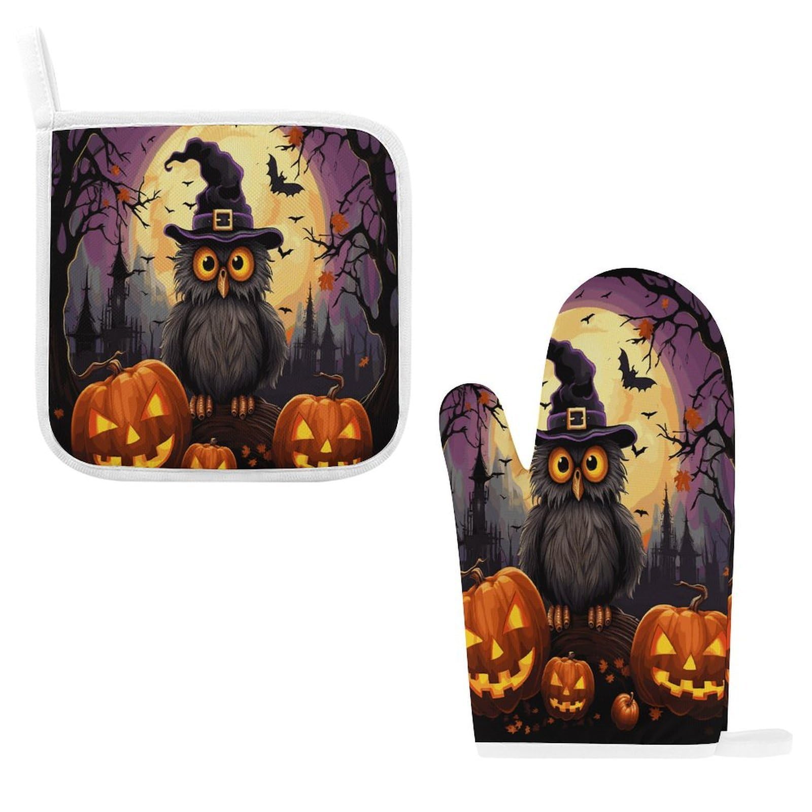 Btcowzrv Style Halloween Owl Ghost Pumpkin Oven Mitts And Pot Holders 2Pcs Set