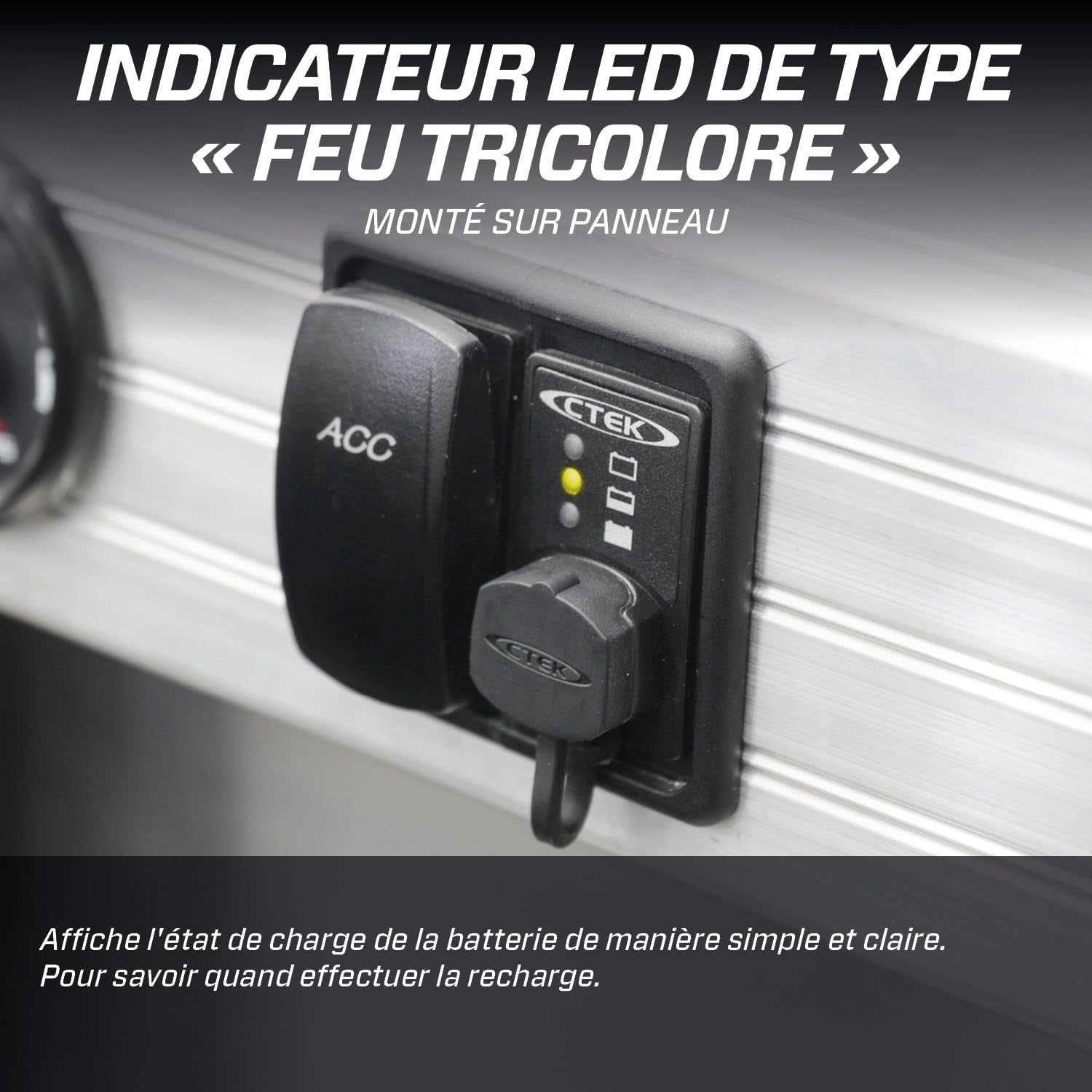 CTEK Indicator Panel 1,5M, Indicateur LED Monté sur Panneau Indiquant État de Charge de la Batterie et Quand Charger, pour Batteries 12V Plomb-Acide, pour Voitures, Motos et Autres Véhicules