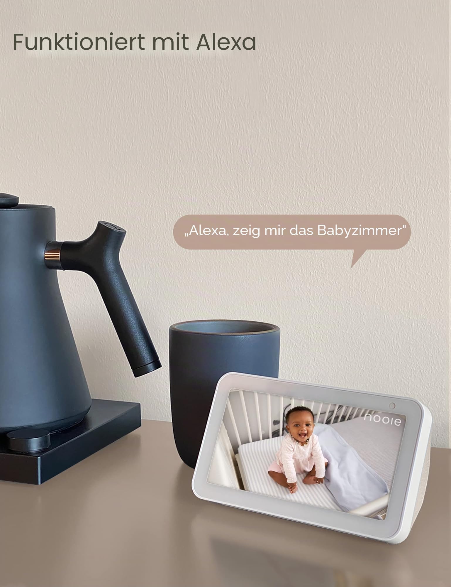 nooie 5G Babyphone mit Kamera und SD-Karte, 2K Babyphone WLAN Haustierkamera, kabellose 360-Grad IP-Kamera, Bewegungsverfolgung, Super IR Nachtsicht, Zwei-Wege-Audio, funktioniert mit Alexa