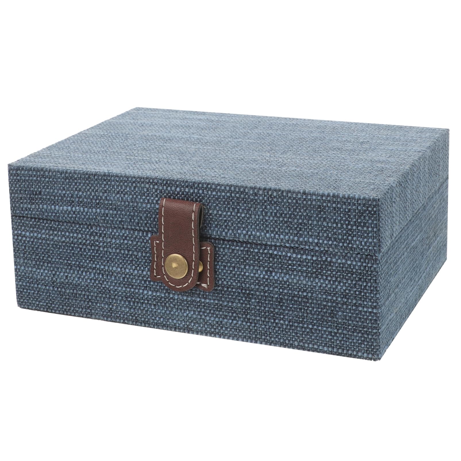 Boîte à bijoux de voyage vintage en tissu et bois IMIKEYA bleu pétrole de grande taille