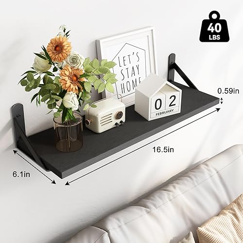 Miniatura 3 de Fixwal Estantes flotantes para pared, estantes de madera montados en la pared para dormitorio, baño, sala de estar, almacenamiento y decoración de