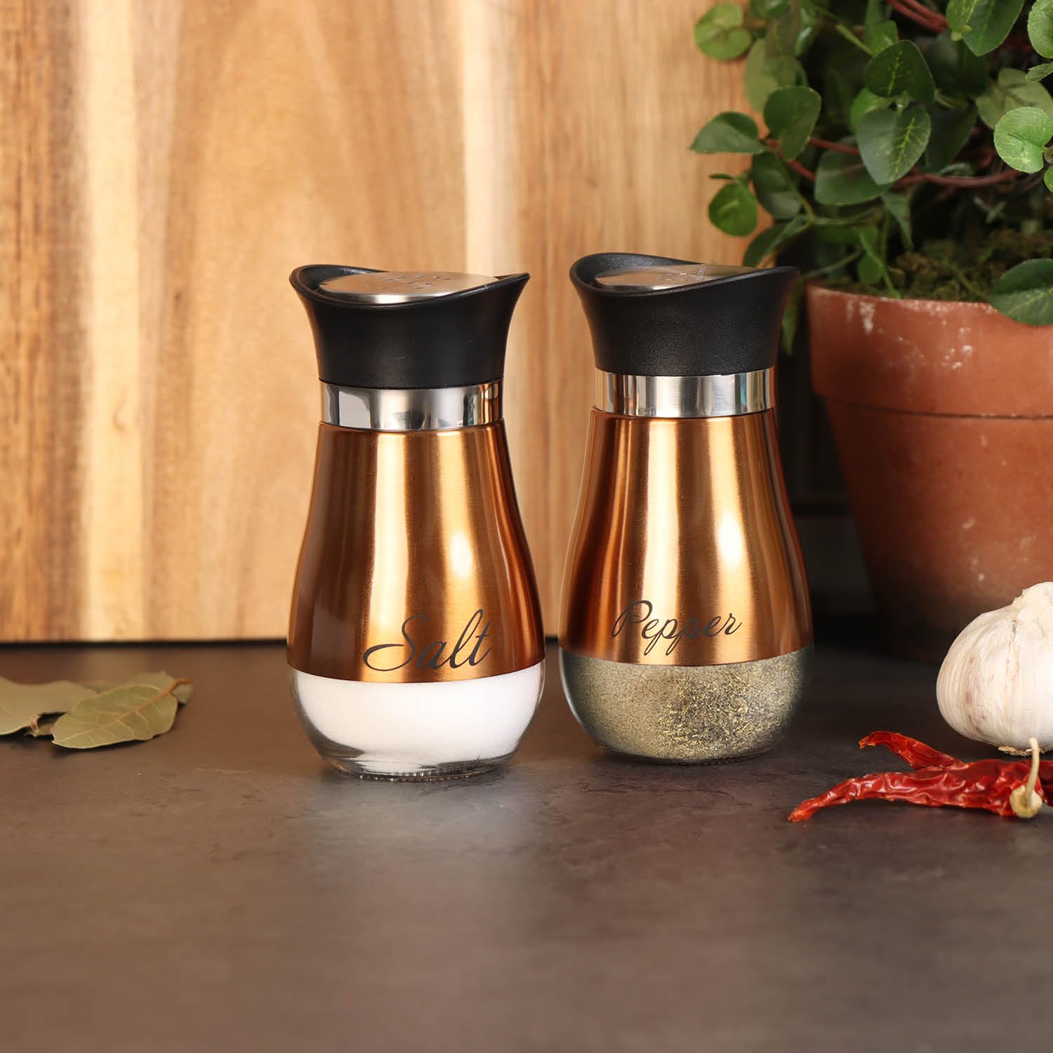 Duo Salière Et Poivrière Inox Doré - Grand Format Pour Dosage Précis, Idéal Cuisine Pro Ou Maison