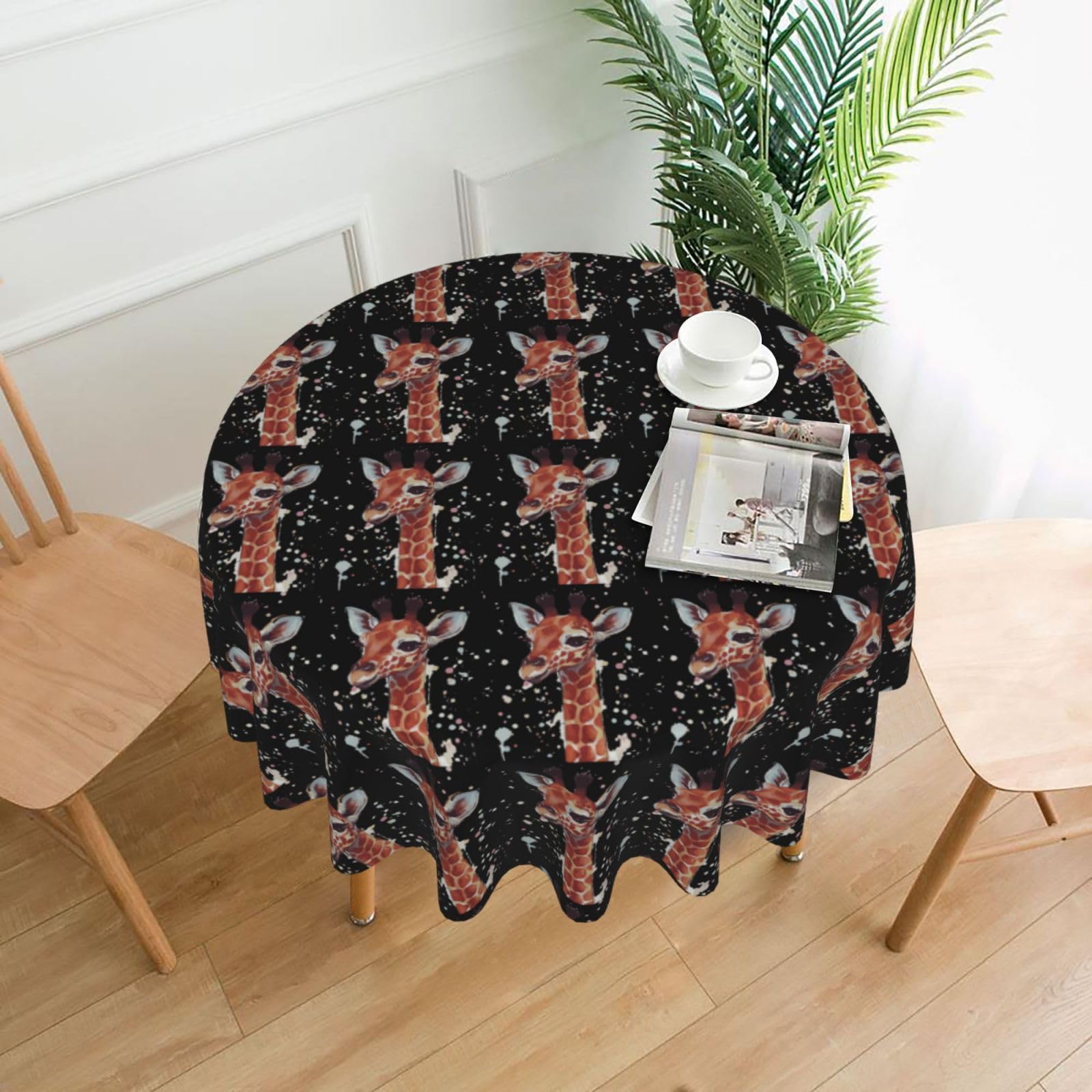 WHJSSF Stylish Animal Giraffe Prints Round Decorative Table Throw 60 Inch – Waterproof Table Cover for Dining, Coffee Tables, and Outdoor Events