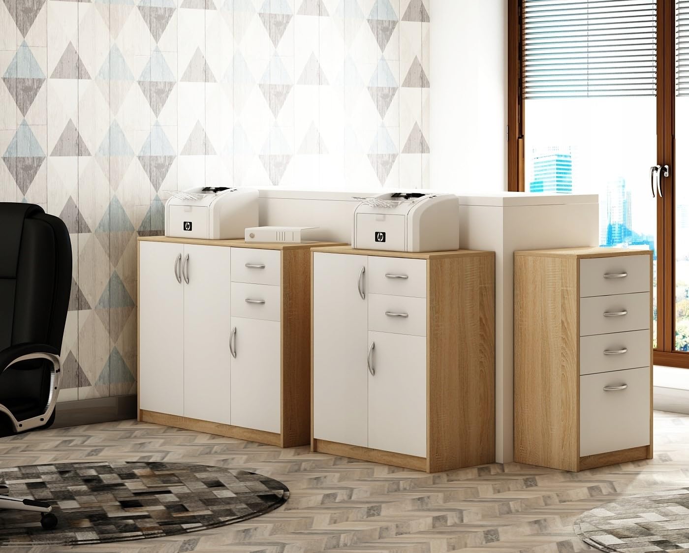 ML-Design Cassettiera da Ufficio con 3 Cassetti e Serratura Acciaio
