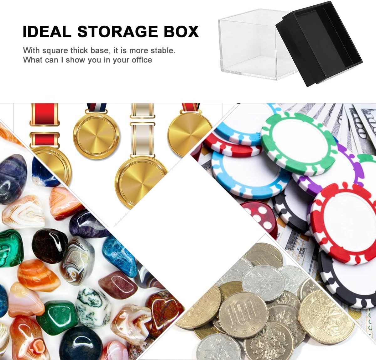 Baluue Transparent Display Box with Lid 1.02 inch Square Countertop Display Case Holder for Challenge Coins Medals Jewelry Poker Chips Leaf Specimens Collectibles 10 Pack
