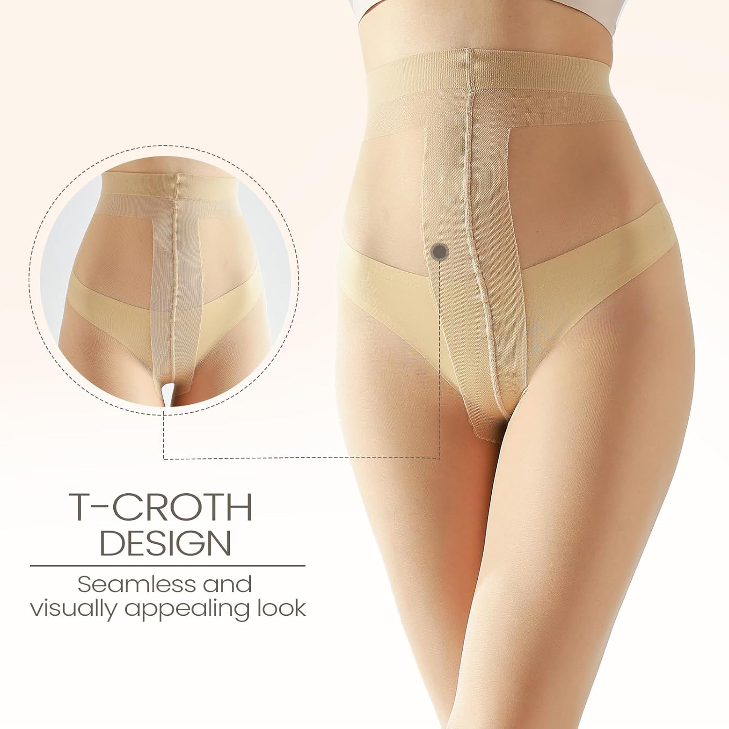 G&Y 2 Pairs Women's T Crotch Sheer Tights - GY-20D Control Top Pantyhose with Reinforced Toes - Image 3