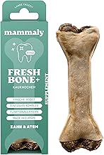mammaly 4-in-1 Dental Care Chew Bone - Fresh Bone+ 1 x Chew Item (12 cm) - Chew Stick Made of Cattle Skin with Sage, Mint & Green Tea and Much More for Oral Hygiene - Chew Toy / Bone Against Bad