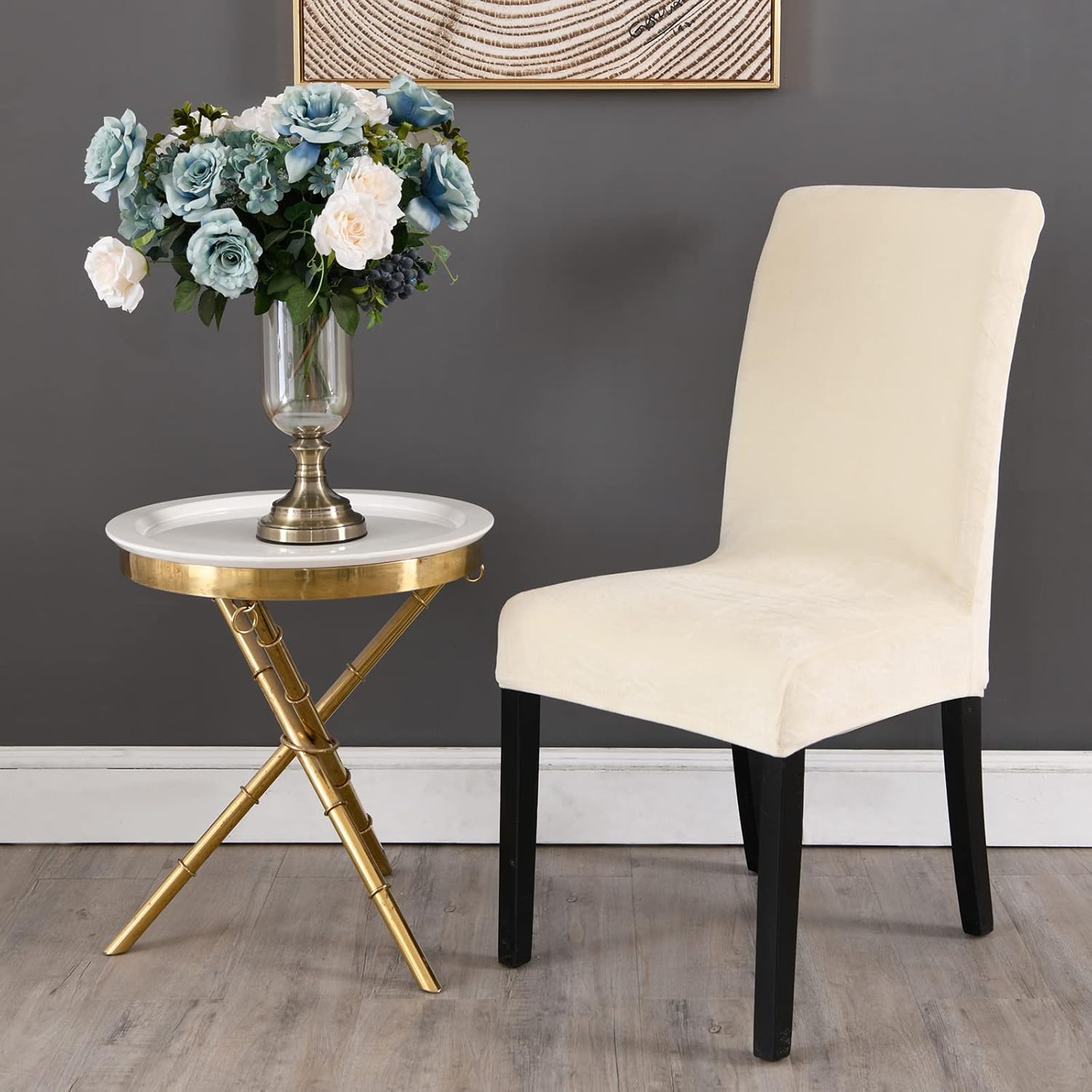 MIFXIN Dining Chair Cover Set of 6 Pack Stretch Parsons Chair Slipcovers Removable Washable Kitchen Chair Seat Protector for Dining Room Hotel Banquet Ceremony (Velvet Beige)