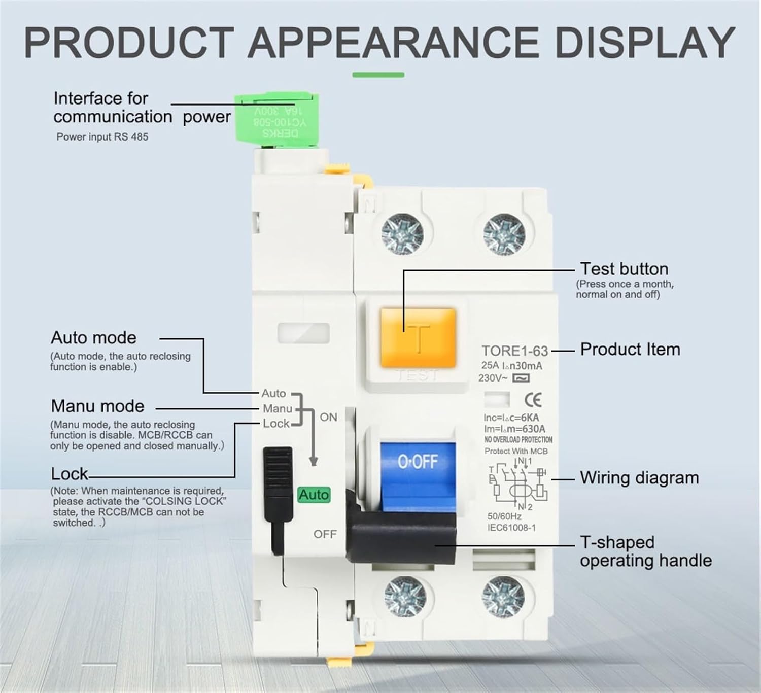 RCCB RCD 6KA AC 2P 230V Type Automatic Self-Reclosing Device Differential Circuit Breaker 63A 30mA 100mA 300mA Breaker 1Pcs(2Pole 30mA,25A)