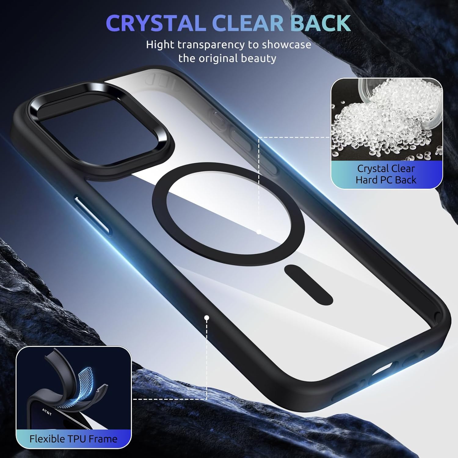 Magnetic for iPhone 15 Pro Max Case,Compatible with MagSafe，[Military-Grade Drop Protection] Soft TPU & Crystal Clear Case for iPhone 15 Pro Max Phone Case 6.7" (Black) - Image 4