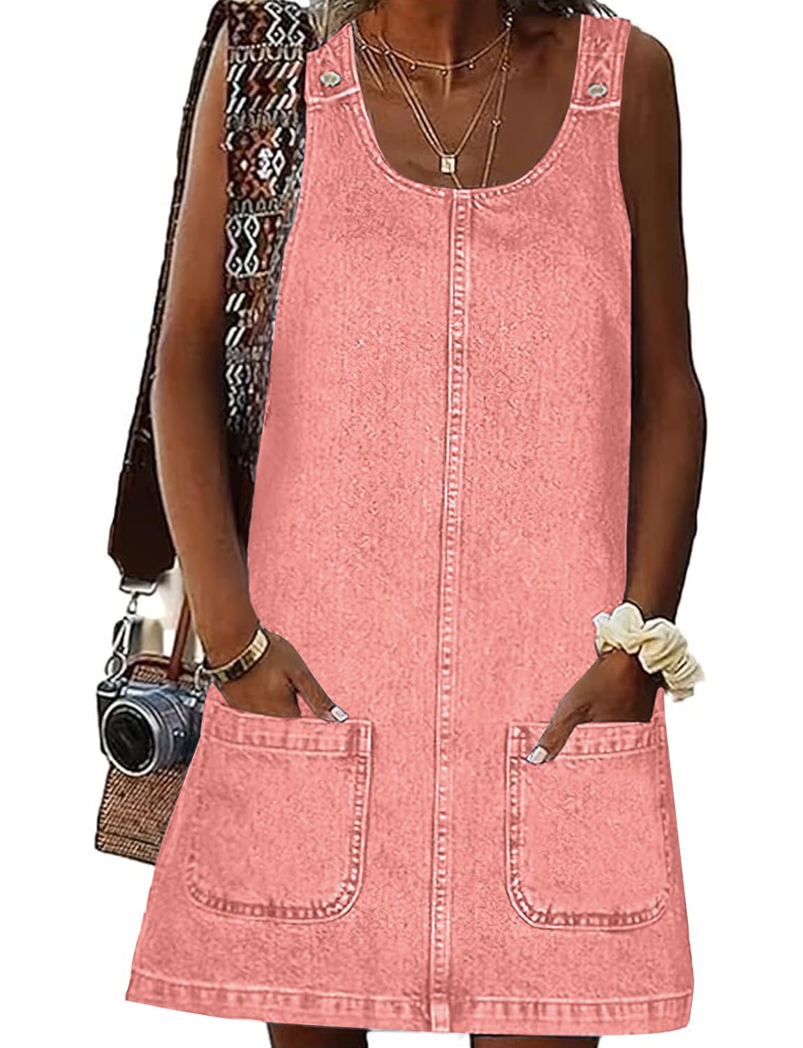 Overall Dress for Women Denim Dress Denim Overall Round Neck Skirtall Jean Dress Denim Jumper Dress Pinafore