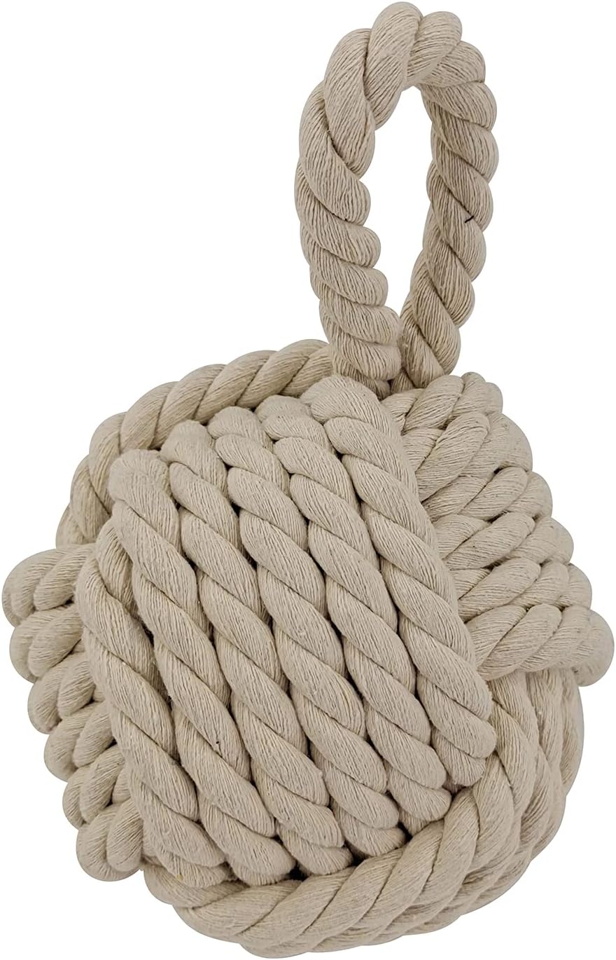 Dewarfami Rope Knot Nautical Door Stopper, Decorative Door Stop Creamy White
