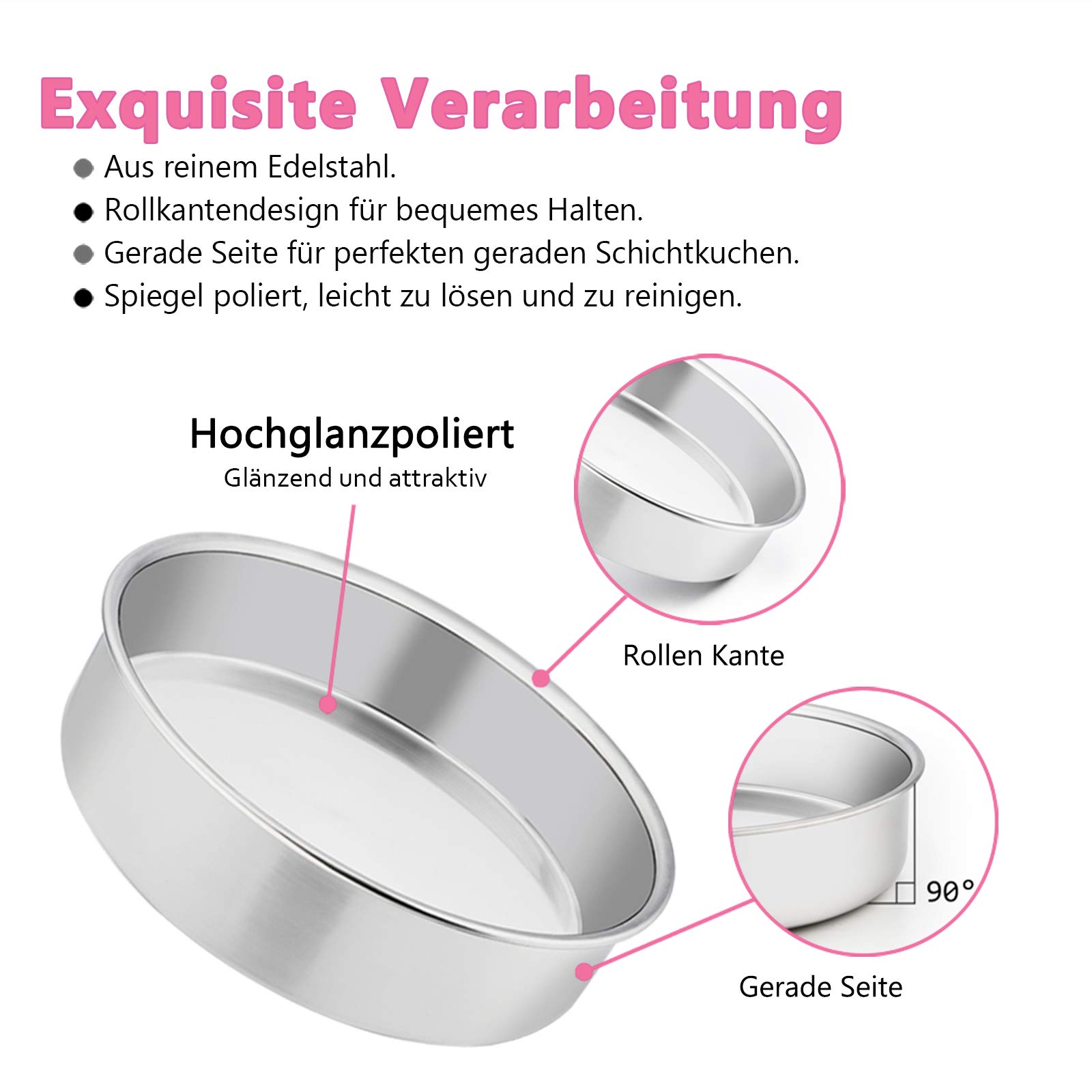 HaWare Backform Rund 4er Set, Edelstahl Kuchenform Kuchenbackform - 10/16/20/24cm, Gesund & Ungiftig, Hochglanzpoliert, Leicht zu reinigen & Spülmaschinenfest
