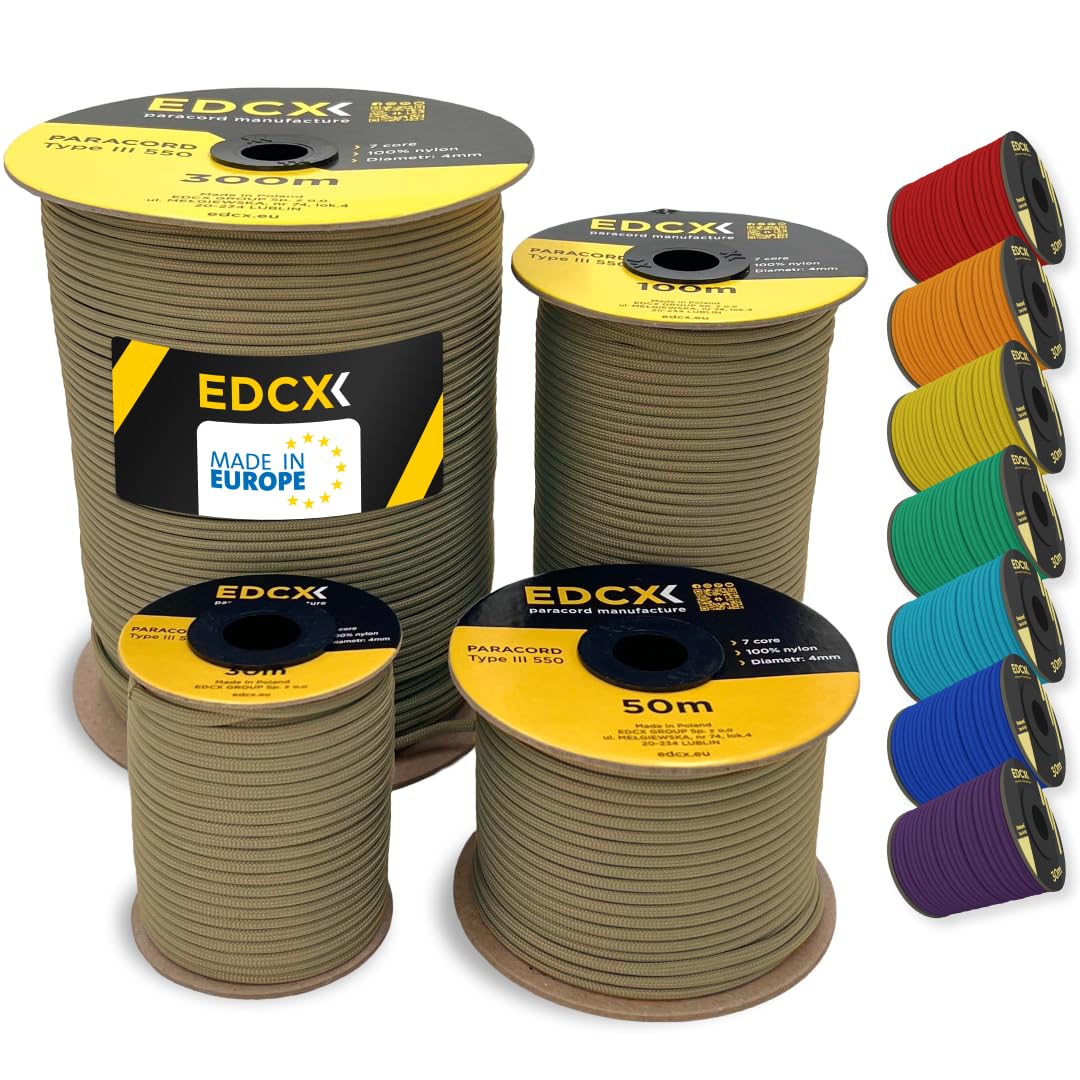 EDCX 4mm Nylon Paracord 550 100m (330 feet) | Ideal for Camping, Survival, Outdoor, Crafting, DIY | 100% Nylon Rope 4mm | Paracord 550 Type III in Solid Color (Bronze, 100 m)