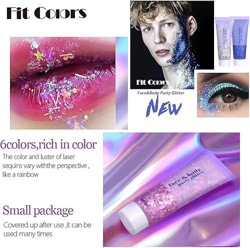 Miniatura 6 de Purpurina corporal con purpurina corporal, purpurina facial, pintura facial con purpurina gruesa para cara, cabello, uñas, maquillaje de Halloween,