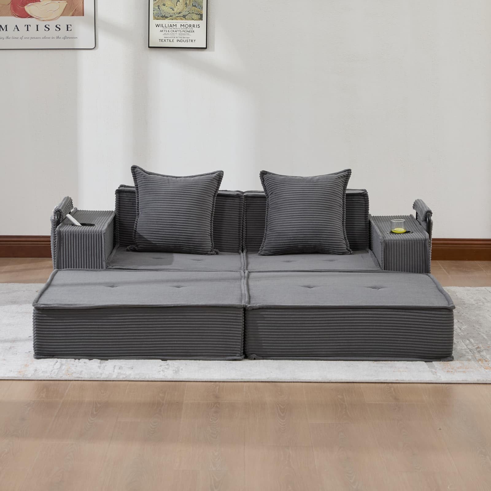 Canape 2 Places en Velours Côtelé,Canapé Lit Convertible Multifonctionnel,Design Modulable et Pliant,2 Coussins,pour Salon,Chambre,Bureau (Gris foncé-A)