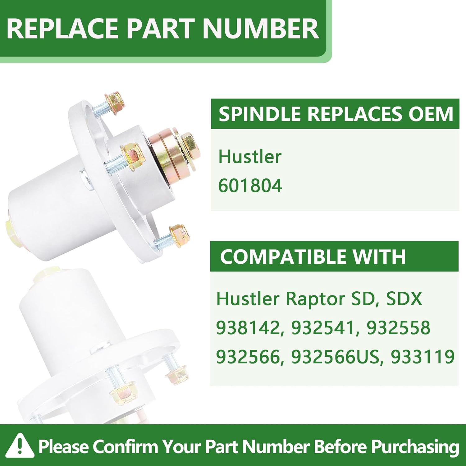 601804 Mower Spindle Assembly Compatible with Hustler Raptor SD SDX Raptor Flip-Up with 36" 42" 48" 54" 60" inch Deck