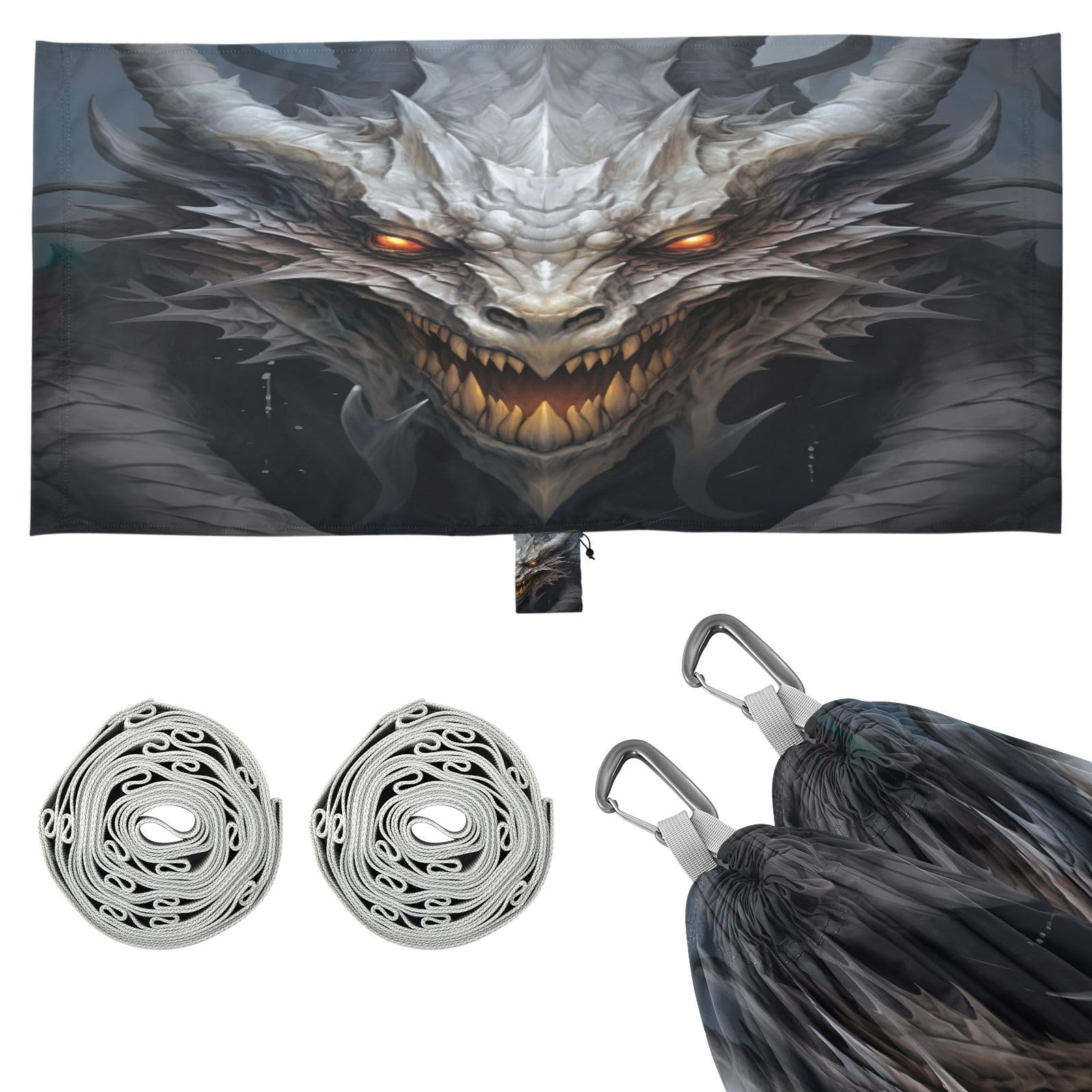 Haskirky Dark Dragon Camping Hammock, Single Portable Hammocks with Tree Straps & Attached Carry Bag, 330Lbs Capacity Perfect for Outside Indoor Hiking Beach Backpack Travel