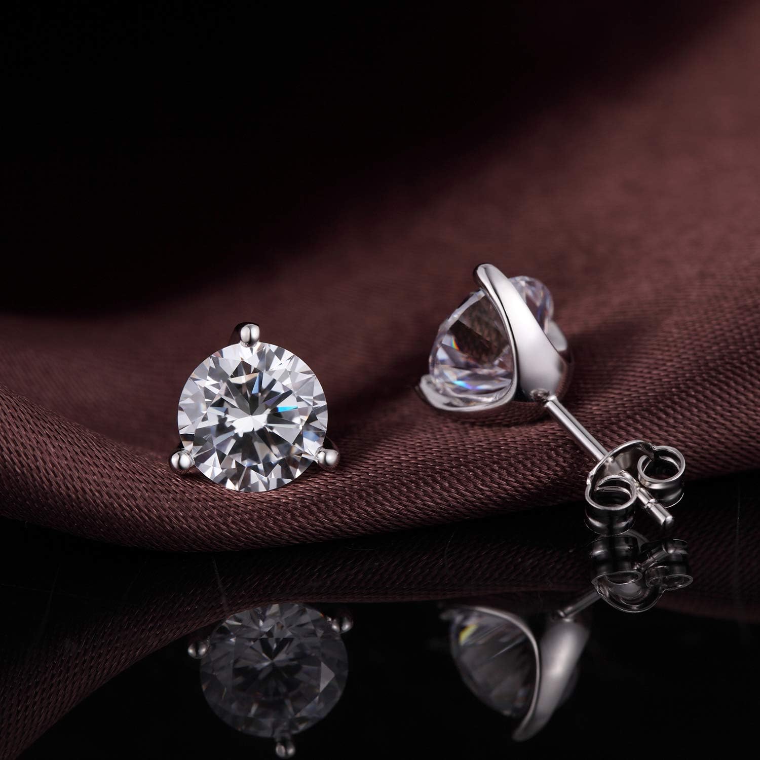 925 Sterling Silver Cubic Zirconia Stud Earrings 3 Prong Hypoallergenic Stud for Women Men 4MM-8MM