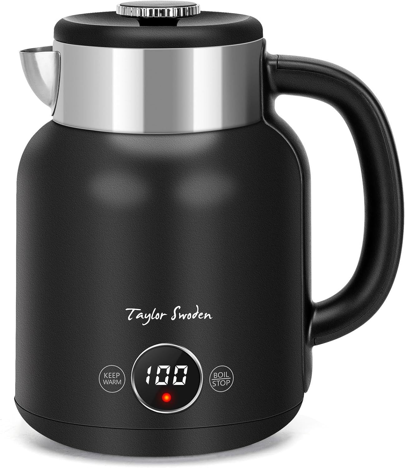 Taylor Swoden Hervidor de Agua Eléctrico, 1.7L doble pared de acero inoxidable, 2200W, Ajuste de Temperatura, pantalla LED, Función de aislamiento, Negro