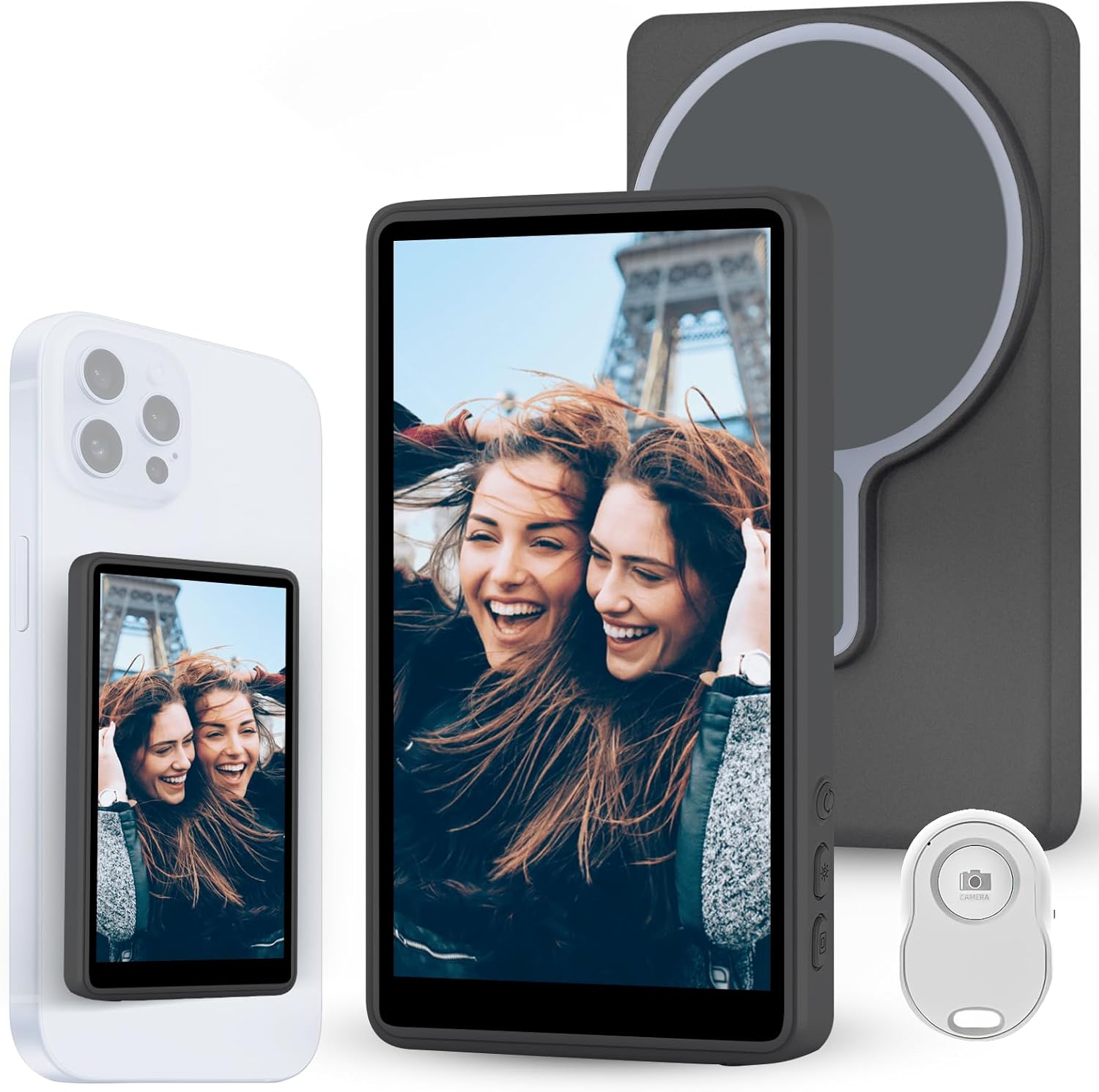 Wireless Selfie Monitor Screen, Rear Camera Monitor for iPhone/Android, Portable Phone Vlog Selfie Monitor Screen with Remote Control & Magnetic Connection, 1800 mAh Rechargeable Battery, Grey