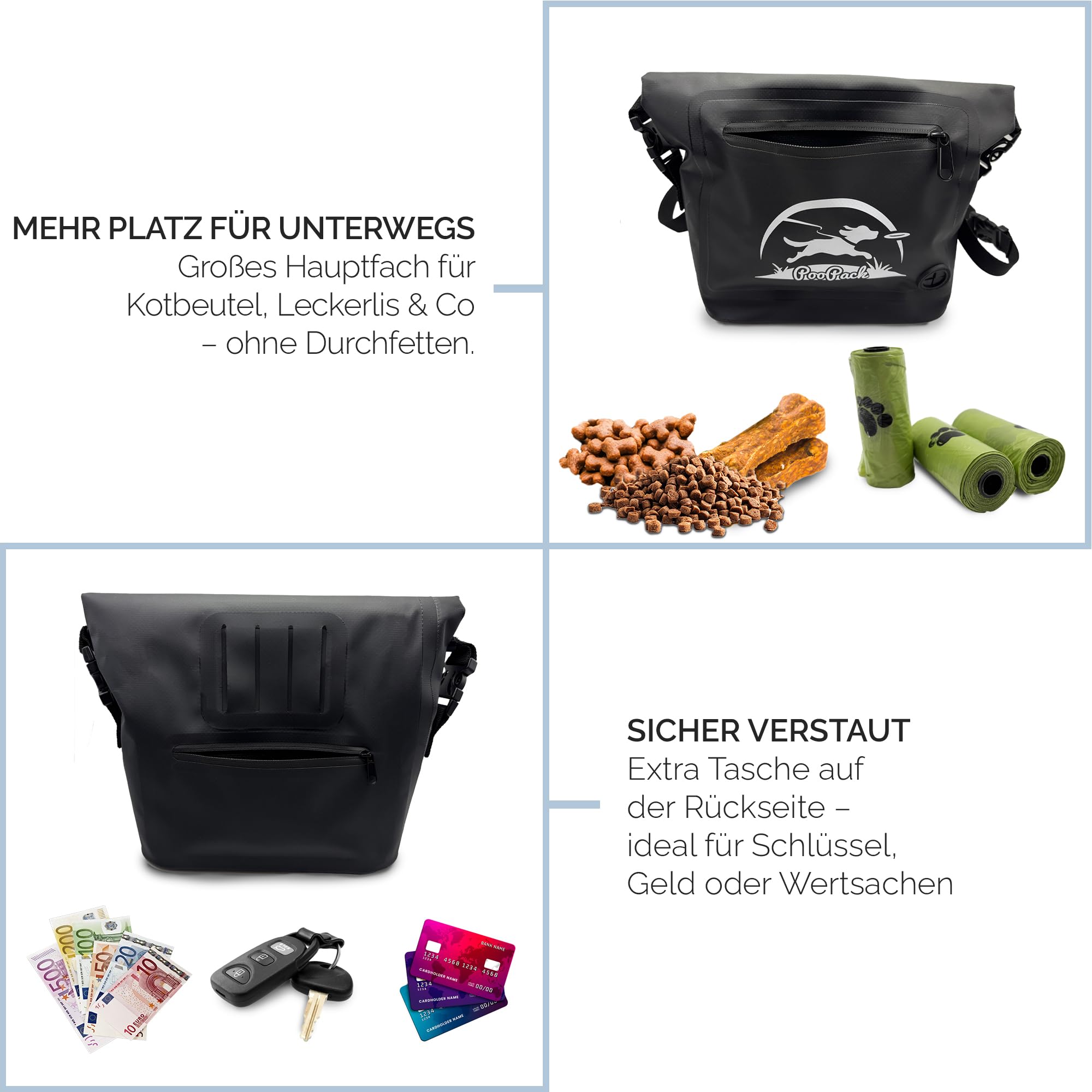 Taleas Sac à friandises pour chien - Sac à friandises imperméable avec compartiment anti-odeurs - Sac d'entraînement pour chien à accrocher ou comme sac banane - Sac à nourriture et sac à friandises