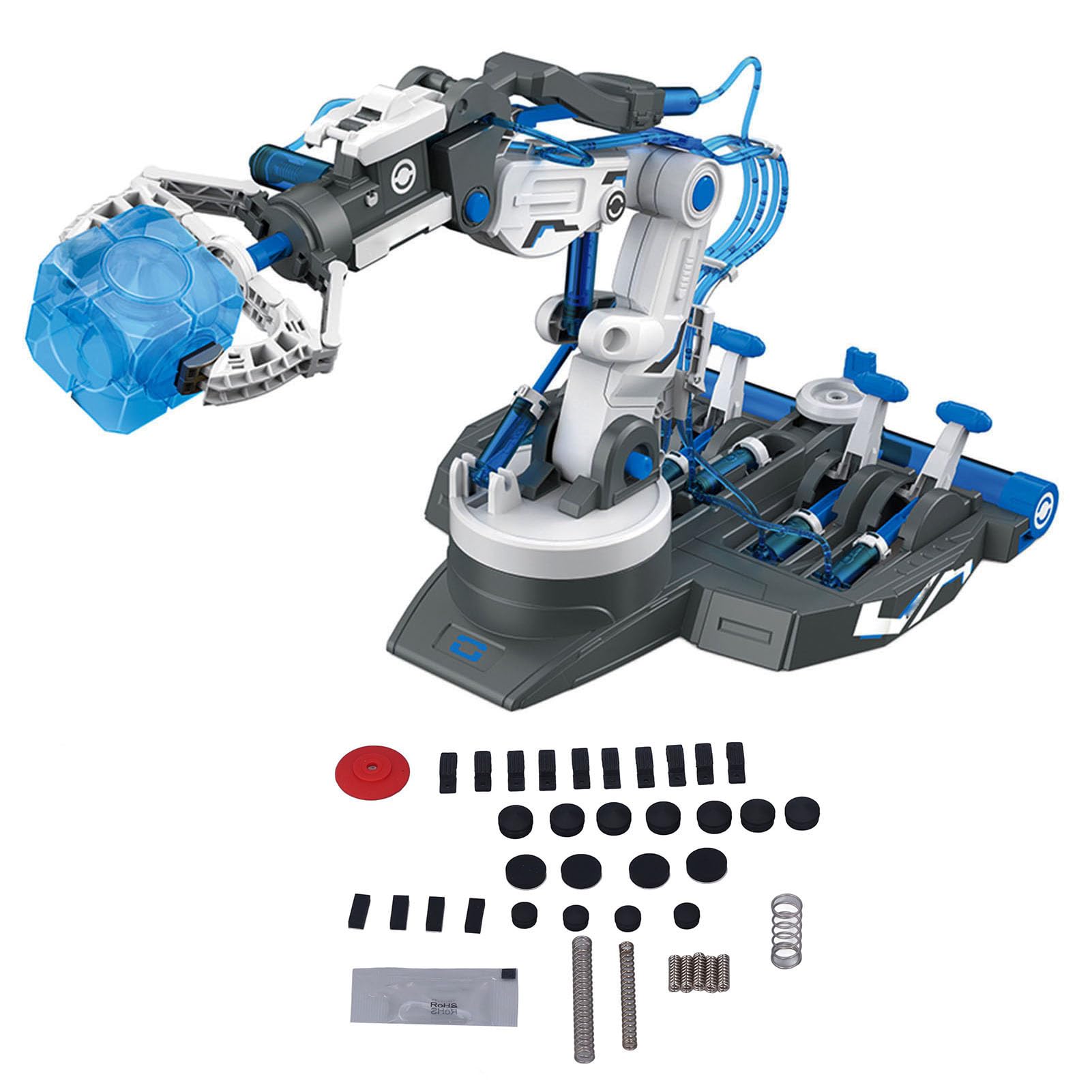 TARSHYRY DIY Zestaw do Montażu Hydraulicznego Ramienia Robota dla Dzieci Edukacyjna Mechaniczna Zabawka do Eksperymentów Naukowych (101 niebieski)