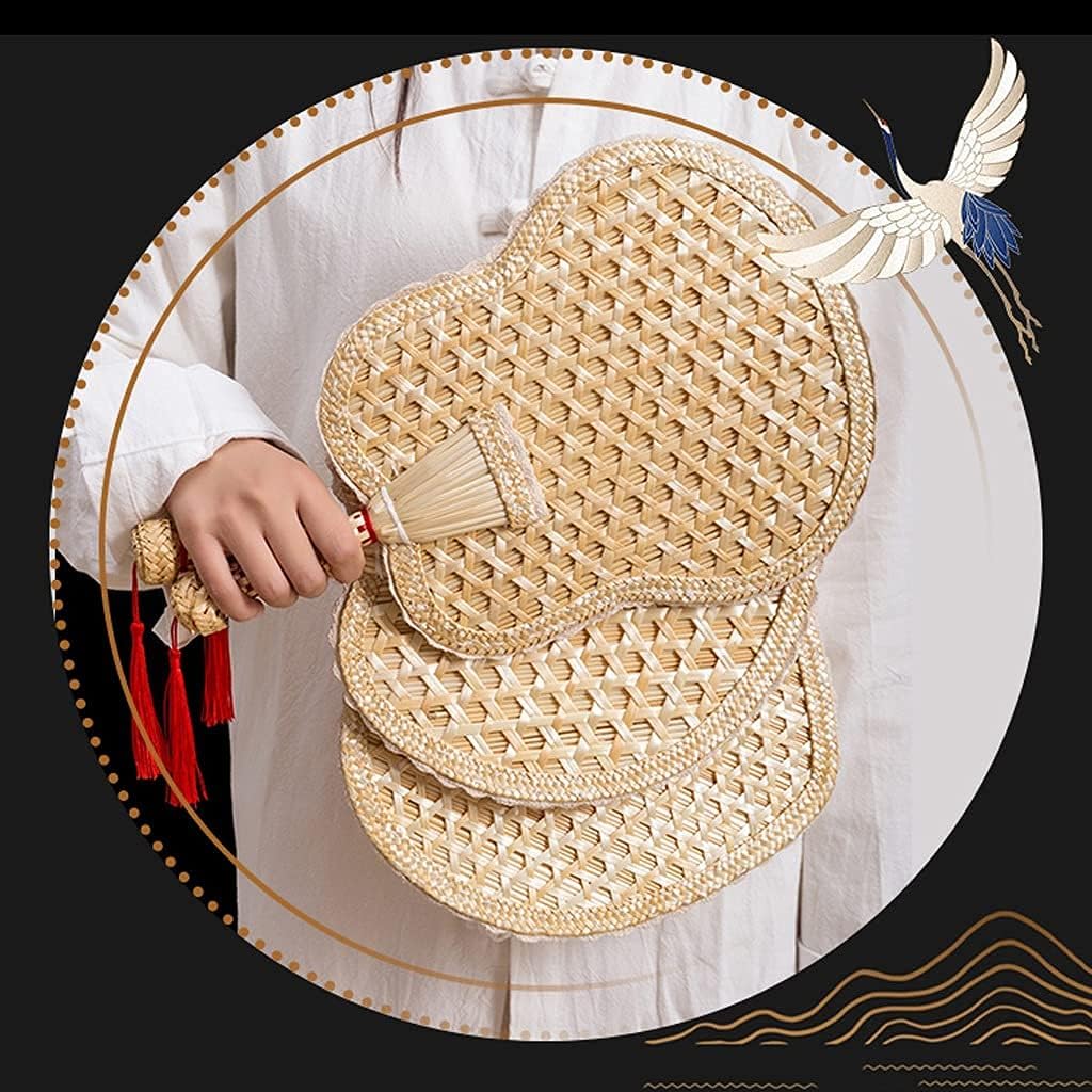 Hand-Woven Straw Classic Folding Fan, Traditional Summer Hand-cranked Folding Fan, Plantain Folding Fan Home Ceremonial Decorative Folding Fan (Color: A)
