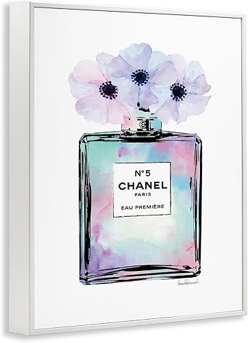 Miniatura 3 de Stupell Industries Perfume de flores moradas Glam Fashion, diseño de Amanda Greenwood - Arte de pared enmarcado en blanco, 11 x 14, azul,