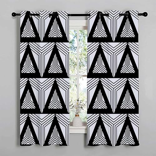 Cortinas para Habitacion Black and White Line Texture Geometry Checkered Accordion Doors for Room Cortinas para Ventanas De Cuarto 110Inch Width by