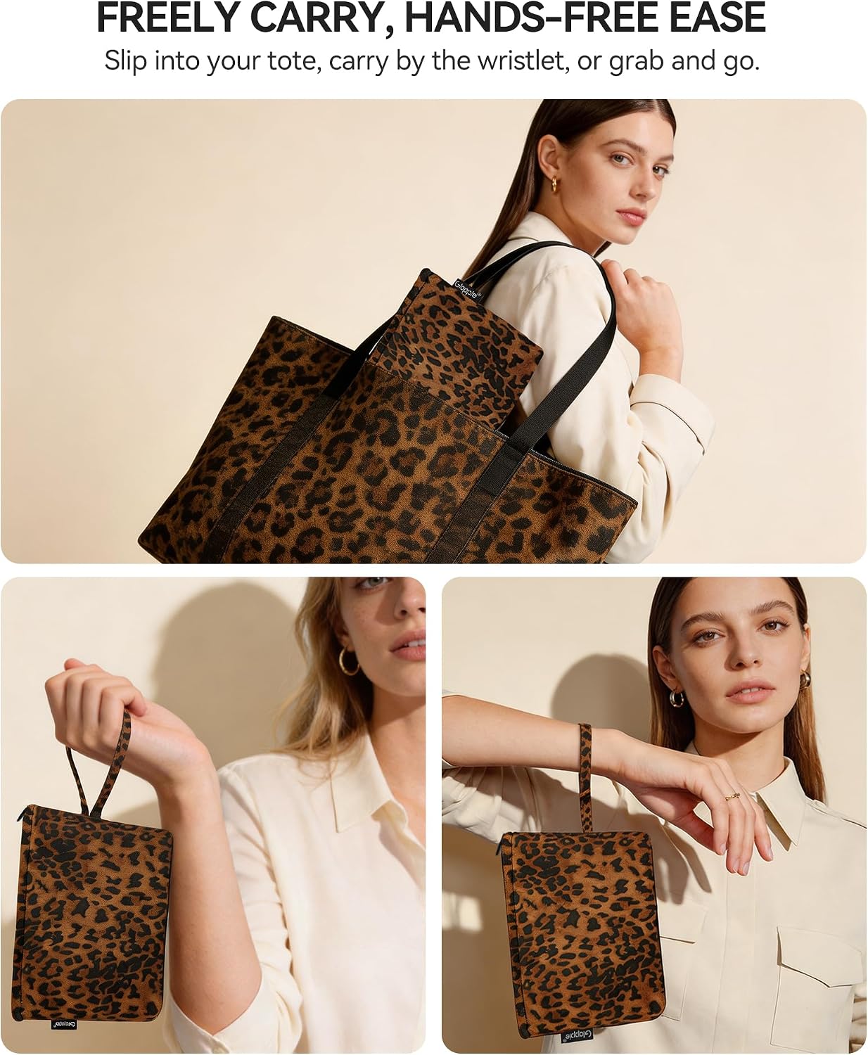 Gloppie Leopard Small Makeup Bag for Purse Wristlet Cosmetic Bag for Women