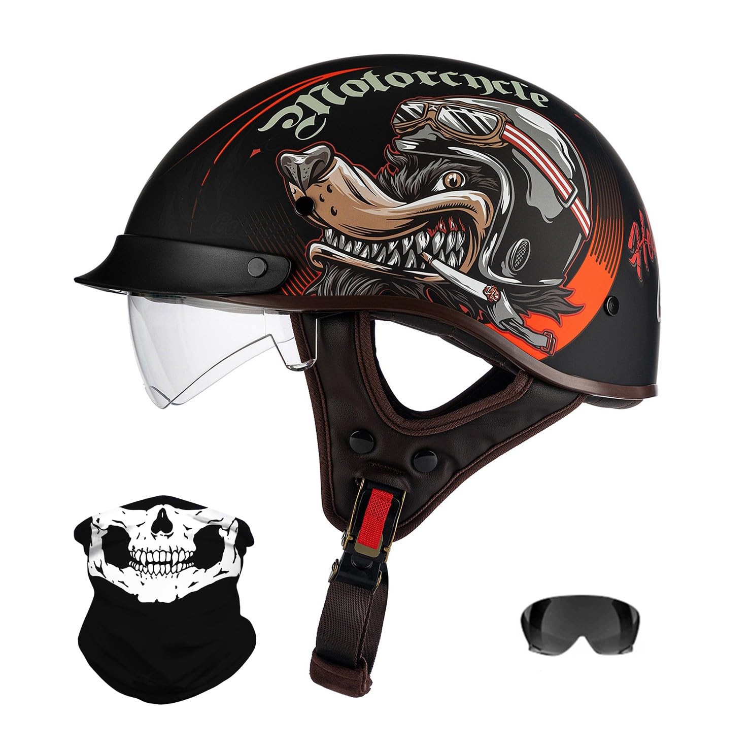 URYWTXY Vintage German Style Motorcycle Half Helmet, ECE Approved Bicycle Scooter Skateboard Helmet, Half Open Face Helmet, for Motorbike Scooter Chopper Moped Scooters, for Men Women