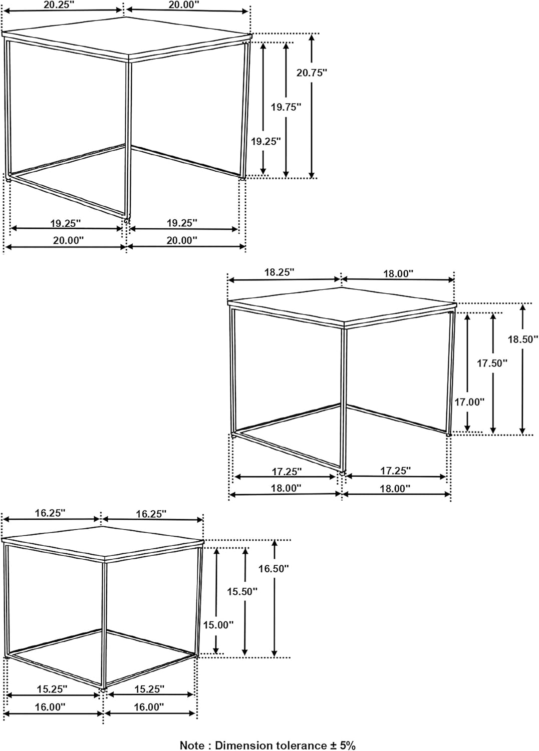 Coaster Home Furnishings Belcourt 3-Piece Square Nesting Tables Natural and Black 931182