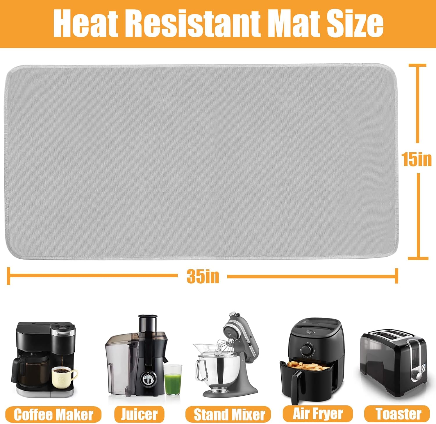 15x35in Heat Proof Mat, Long Countertop Heat Protector Hot Pads, Mat for Under Coffee Maker and Air Fryer