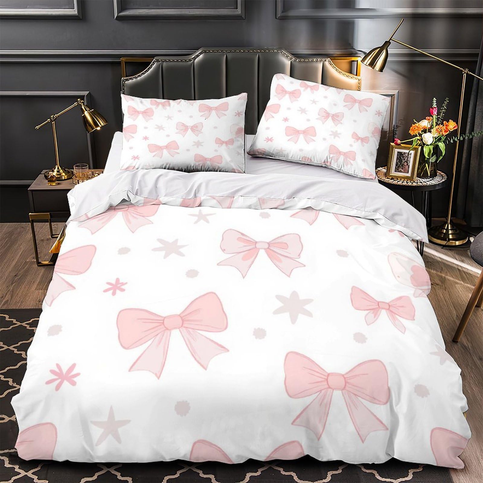 Housse de couette nœuds roses pour chambre d'enfant cocooning