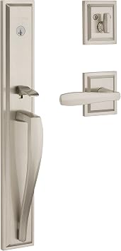 Baldwin Torrey Pines, Front Entry Handleset with Interior Lever, Featuring SmartKey Deadbolt Re-Key Technology and Microban Protection, in Satin Nickel, 20"L x 3.75"W
