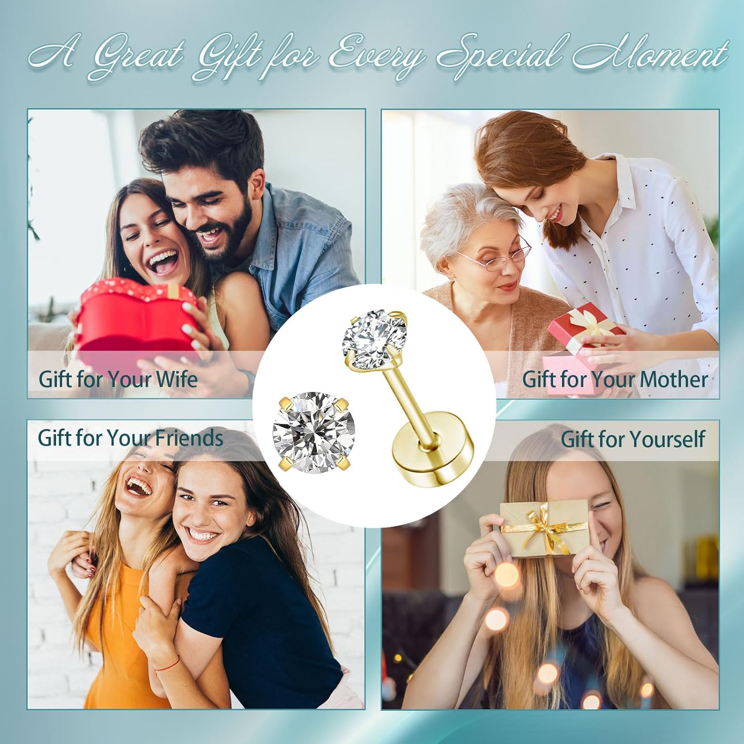 Natural Birthstone Stud Earrings for Women Teen Girls, Small 3mm CZ Stud Flat Back Earrings, Screw Back Tiny Earrings Studs, Cartilage/Tragus/Second Hole Earrings - Image 6