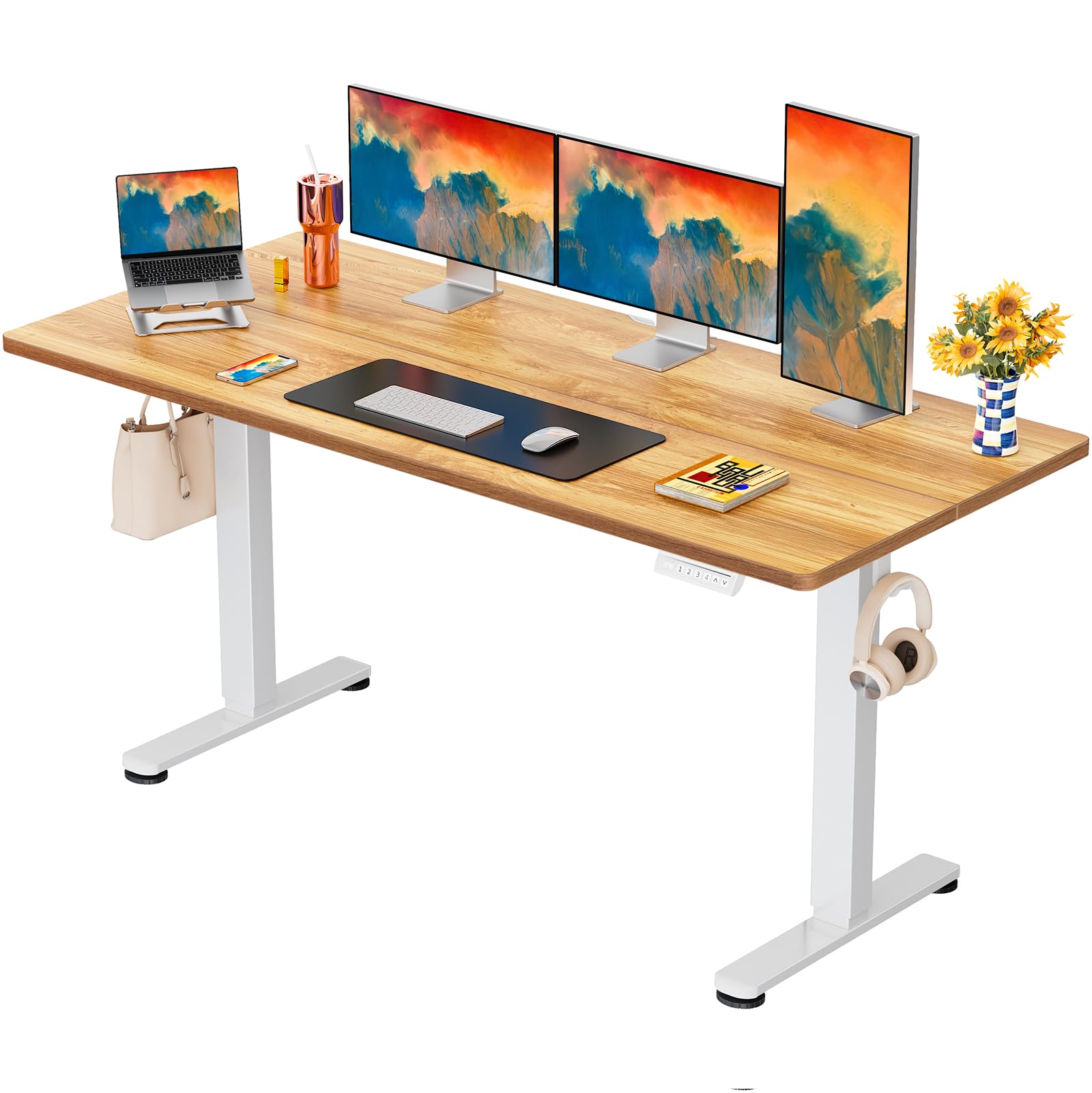 ErGear Elektrisch Höhenverstellbarer Schreibtisch 160 x 80 cm, Schreibtisch Höhenverstellbar mit 4-Gedächtnis-Smart-Pult für Home-Office mit Verbindungsplatte
