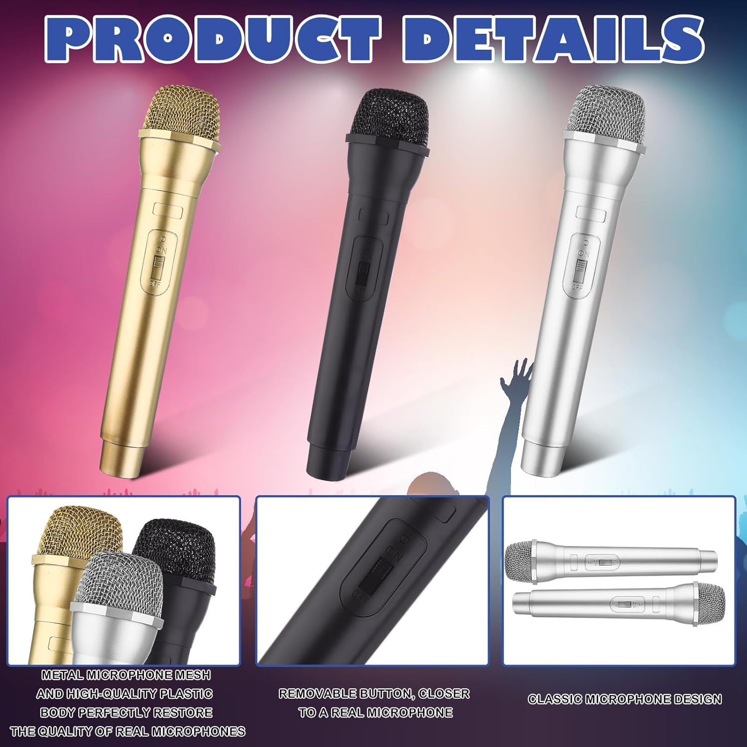 9 Pack Microphone Prop Play Plastic Toy Fake Microphone Simulate Speech Practice Fake Mic for Christmas Karaoke Fun Stage Costume Prop Birthday Party, 3 Color