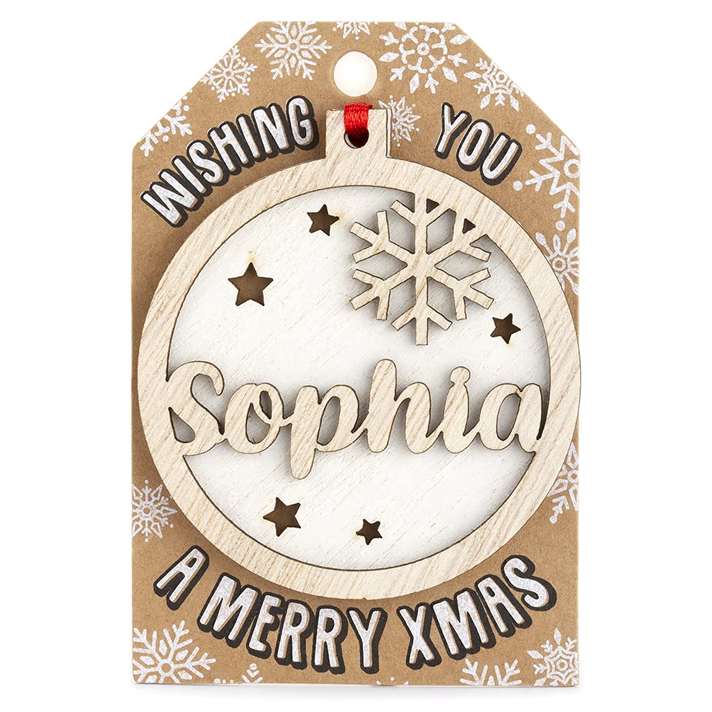 Stands Out, Supplying Outstanding Gifts Sophia Personalised Wooden Name White Hanging Christmas Tree Bauble Decoration