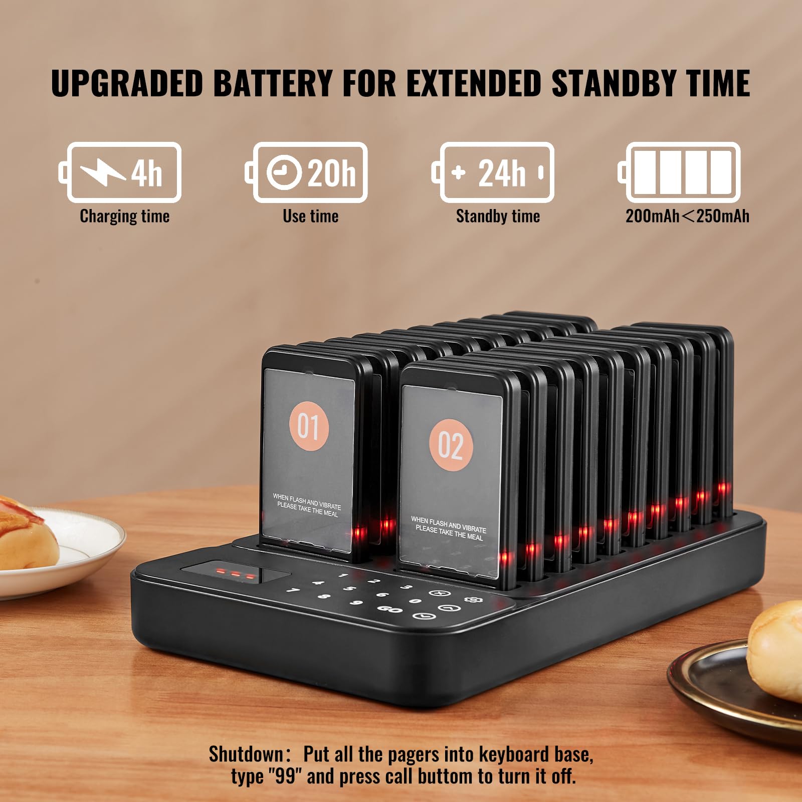 Happybuy Restaurant Pager System, Wireless 400m Range, 20 Beepers with Vibration & Flashing for Queue, Food Truck, Church, Nursery, Hospital