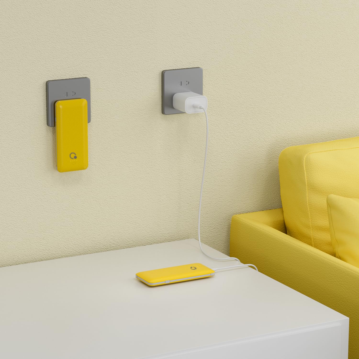 Q Power Bank da 10000 mAh, caricabatterie portatile sottile, batteria esterna a 4 uscite, con presa a muro CA integrata, micro USB C, 3 cavi compatibili con iPhone, Samsung, Android, tablet e altro