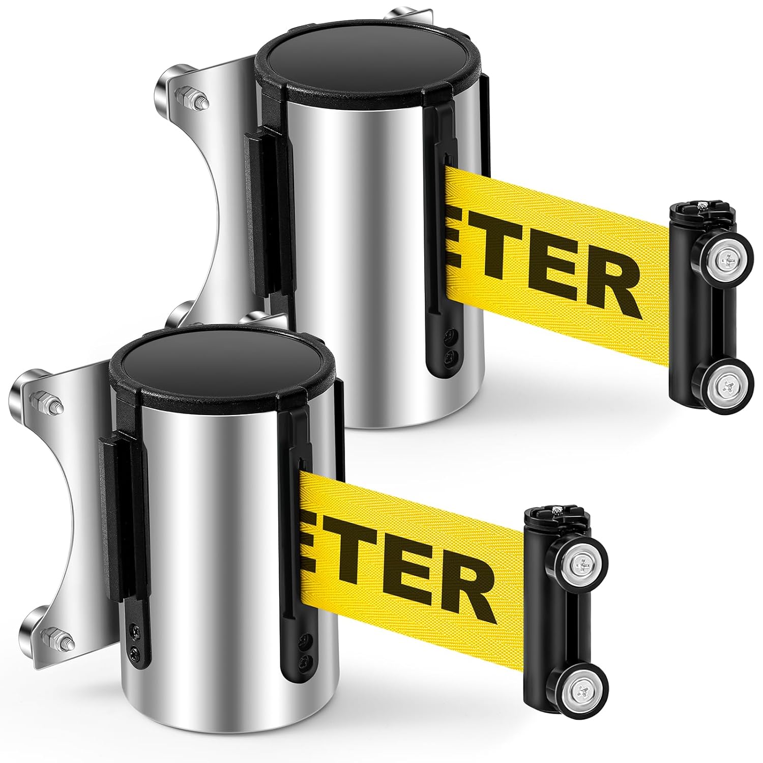 2 Pcs Magnetic Retractable Belt Barrier Wall Mount 16ft Caution Do Not Enter with Stainless Steel Case Black Yellow Diagonal Stripes Belt Crowd Control Safety for Grocery Retail Store Stadium