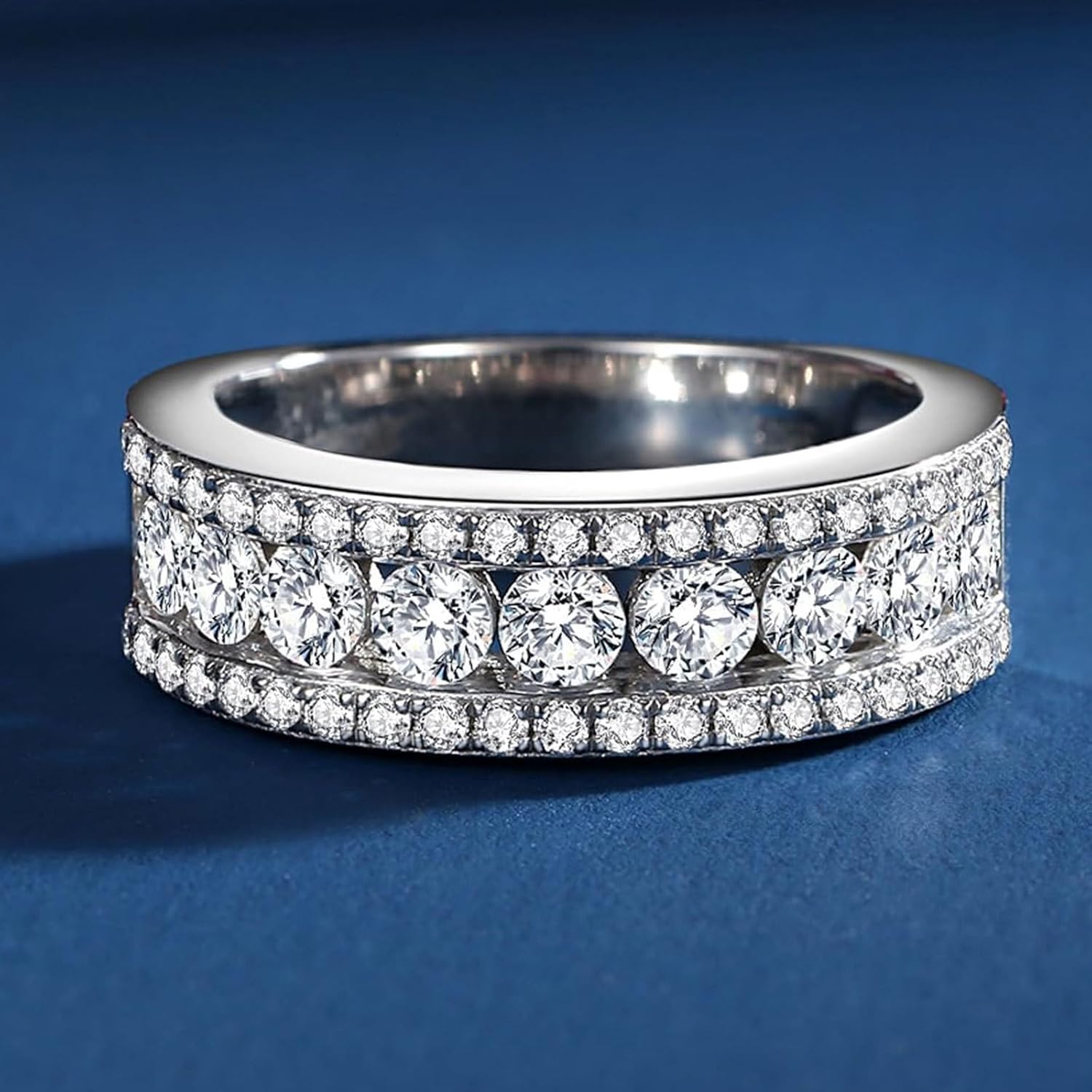 Moissanite Womens Wedding Band D Color VVS1 925 Sterling Silver Engagement Rings Pave Round Cut Enternity Ring For Her Size 4-12